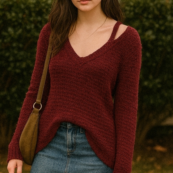 American Eagle Burgundy Knit Sweater – Women’s XS - Picture 1 of 12